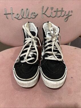 Vans Black and White Hi-Top Sneakers with Floral Panels